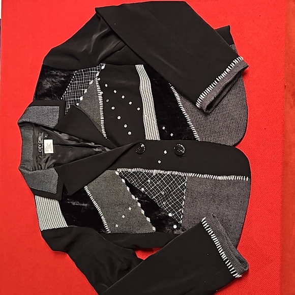 CITY GIRL Black embellished sequins stitching textures studs rhinestones S EUC - Picture 3 of 13